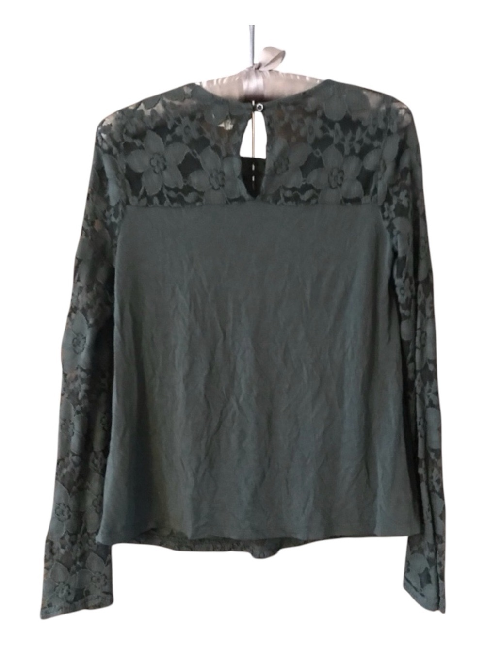Hollister Forest Green Floral Lace Keyhole Blouse Top XS Holiday Date Night - Picture 2 of 6